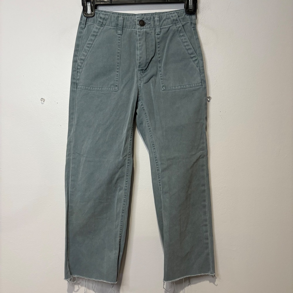 Katie J NYC‎ Girls Denim Wide Leg Cropped Jeans Light Green Size 7/8 100% Cotton